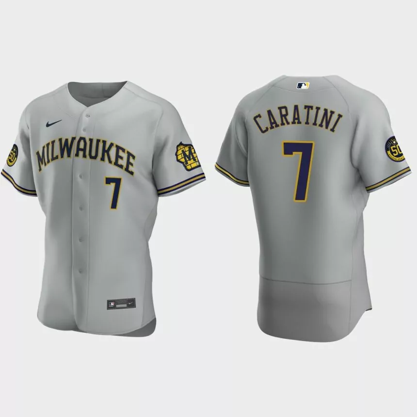 Victor Caratini Milwaukee Brewers Authentic Road Jersey – Gray