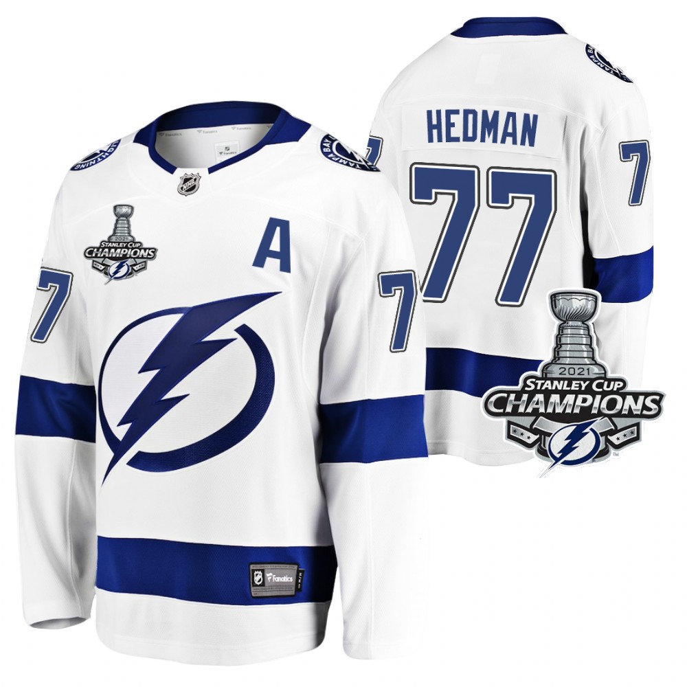 Victor Hedman Lightning 2021 Stanley Cup Champions White Away Jersey