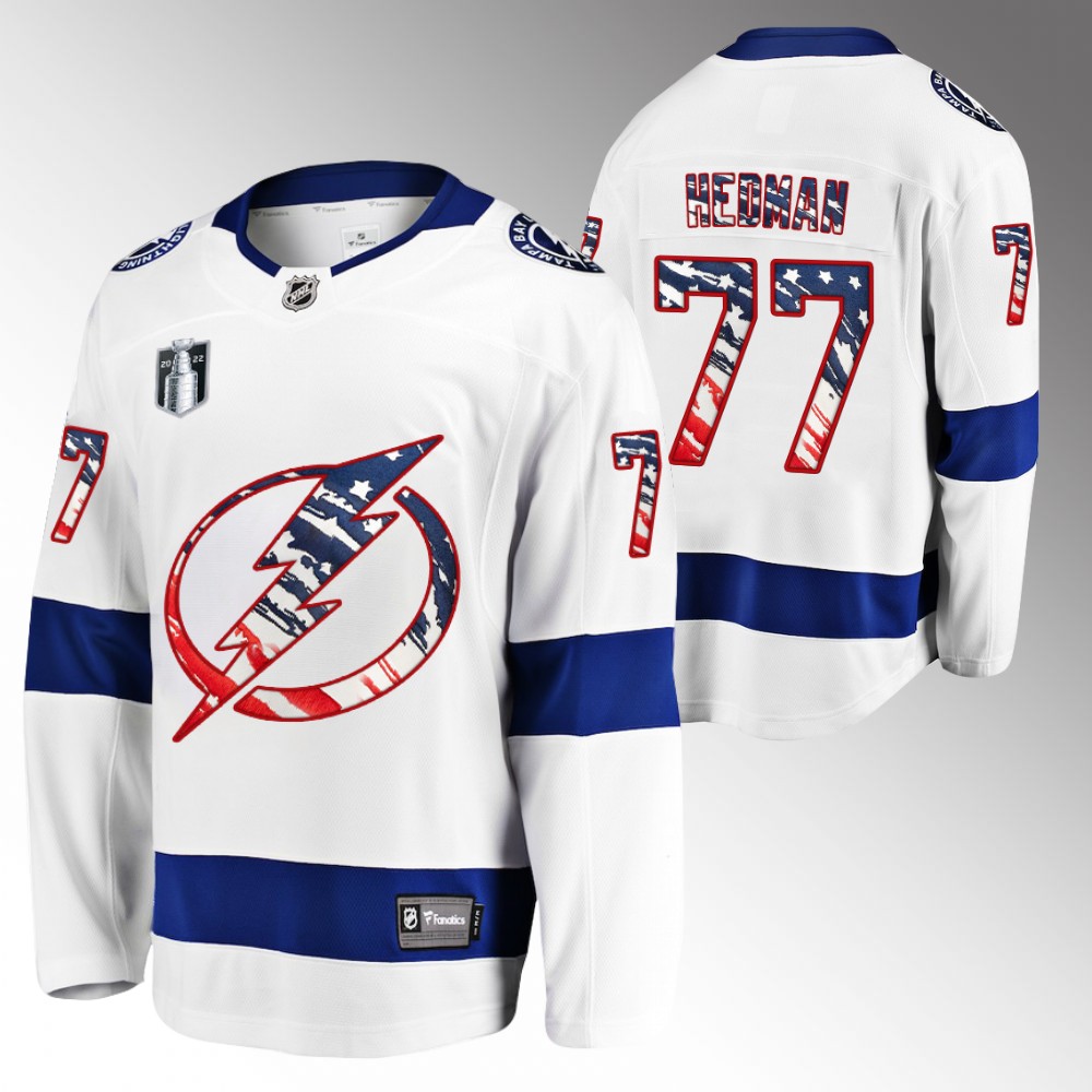Victor Hedman Lightning 4th of July Jersey White Stars Stripes Flag