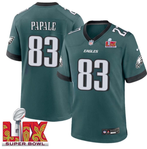 Vince Papale No 83 Men Super Bowl LIX Philadelphia Eagles Home Game 2025 Jersey- Replica