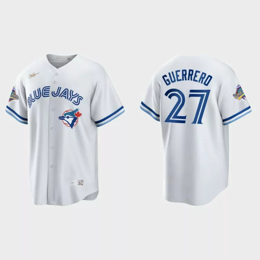 Vladimir Guerrero Jr. Toronto Blue Jays 1992 World Series Patch Cooperstown Jersey – White