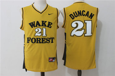Wake Forest Demon Deacons 21 Tim Duncan Yellow College Jersey