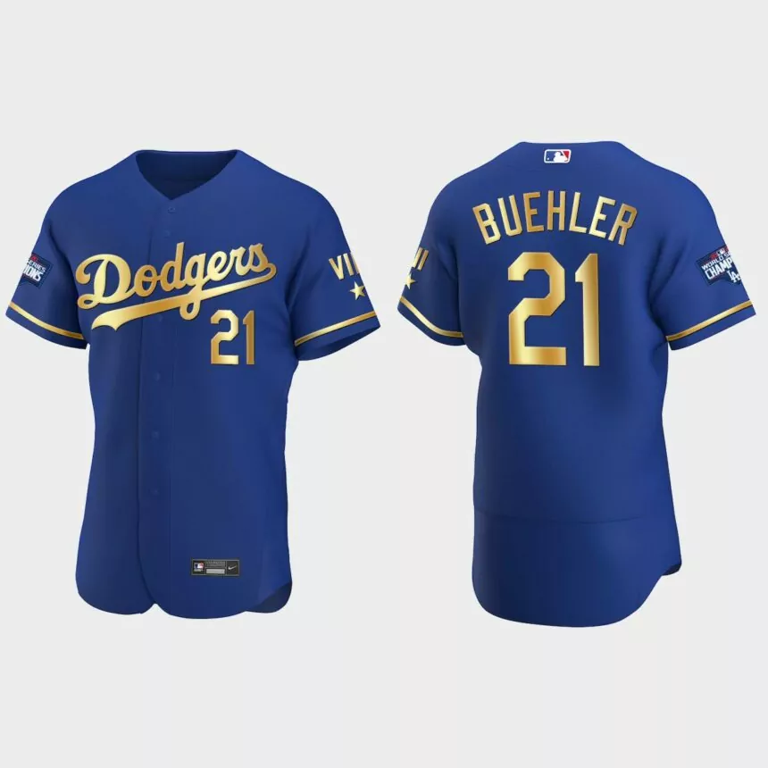 Walker Buehler Los Angeles Dodgers 2021 Gold Program World Series Champions Jersey – Royal