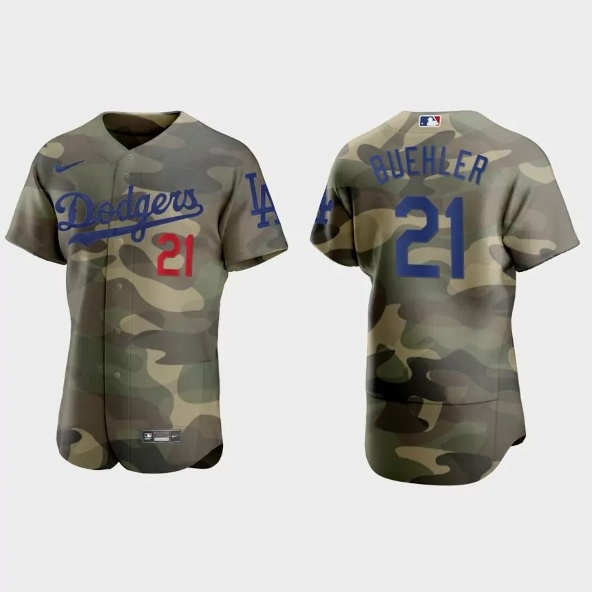 Walker Buehler Los Angeles Dodgers 2021 National Armed Forces Day Authentic Jersey – Camo