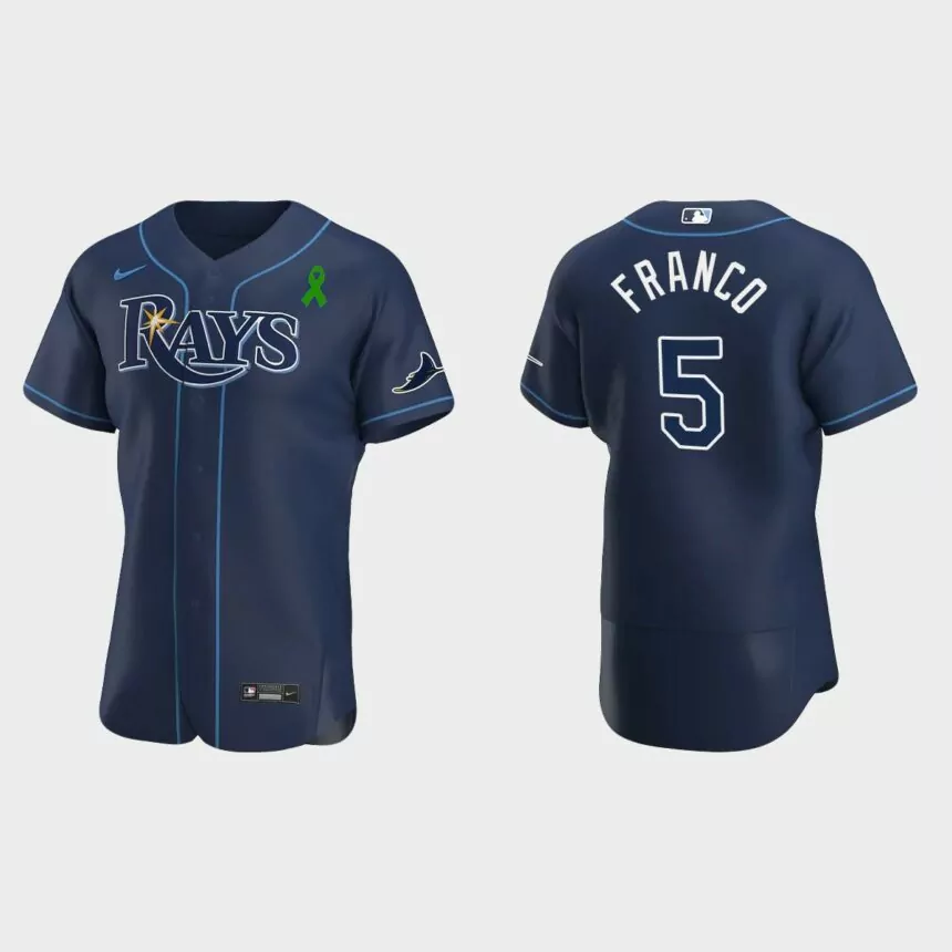 Wander Franco Tampa Bay Rays Green Ribbon Authentic Alternate Jersey – Navy