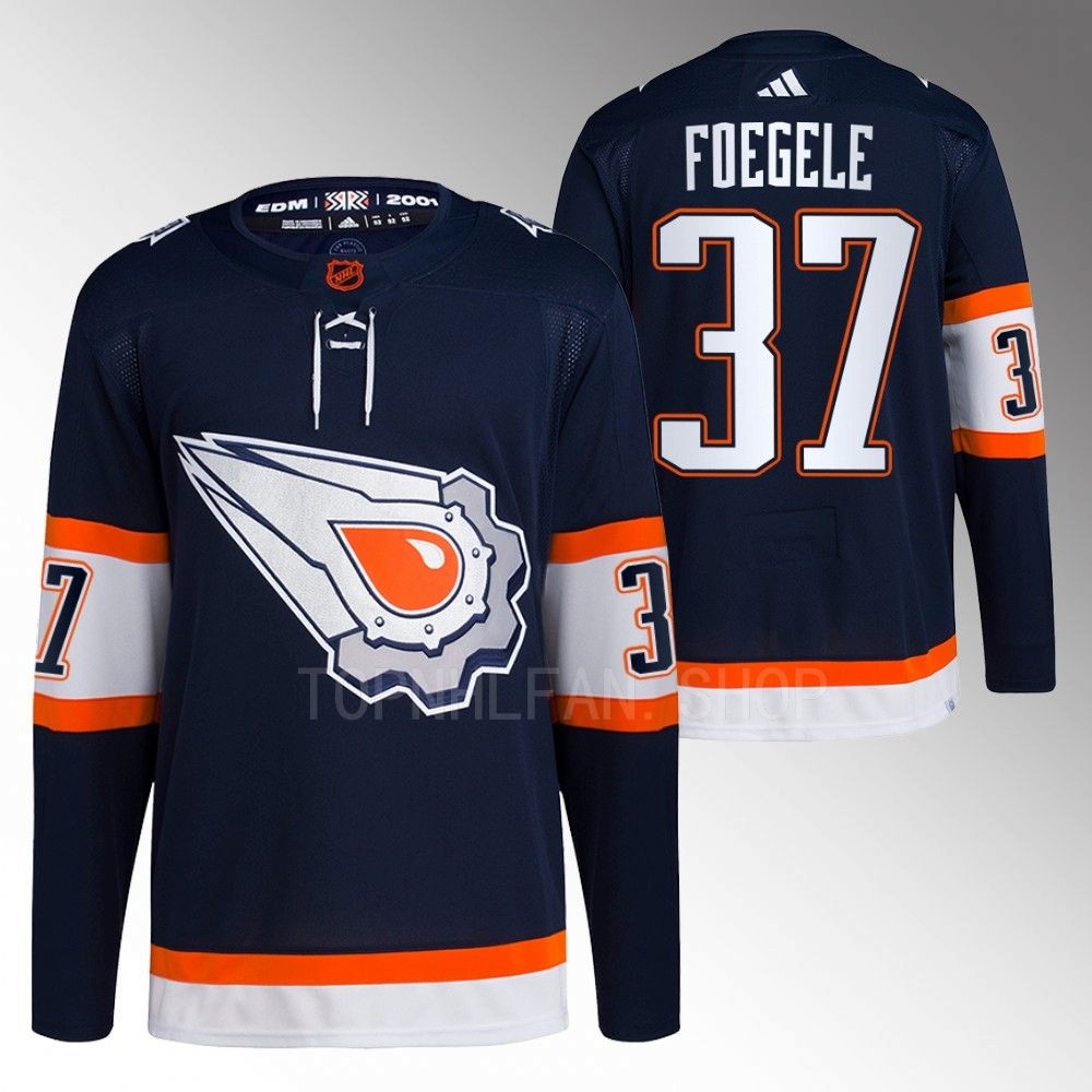 Warren Foegele 2022 Edmonton Oilers Navy Reverse Retro 2.0 Authentic Primegreen Jersey