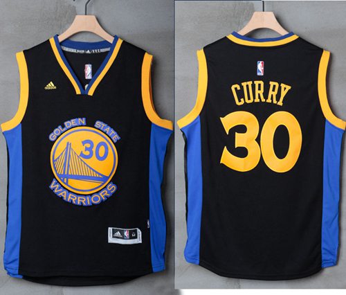 Warriors #30 Stephen Curry Black Blue Stitched NBA Jersey
