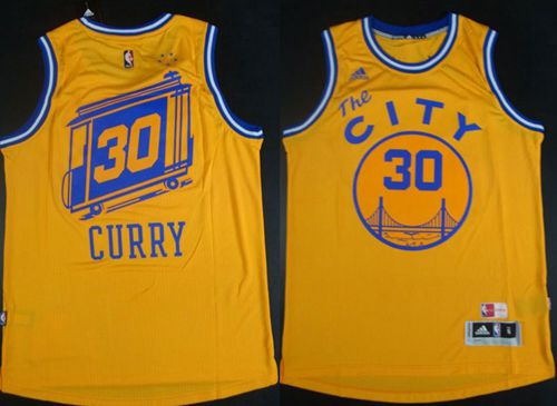 Warriors #30 Stephen Curry Gold Throwback The City Stitched NBA Jersey