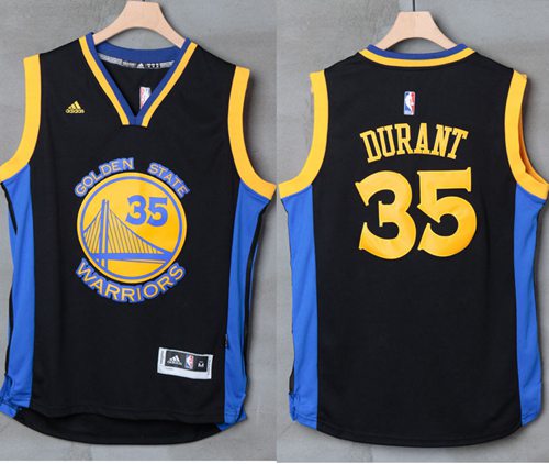 Warriors #35 Kevin Durant Black Blue Stitched NBA Jersey