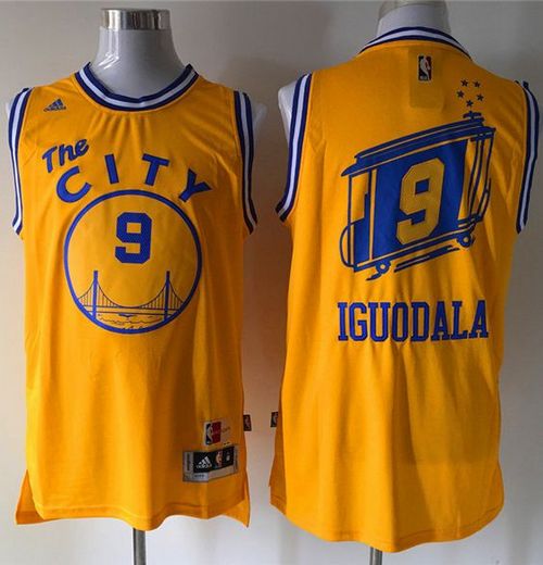 Warriors #9 Andre Iguodala Gold Throwback The City Stitched NBA jerseys