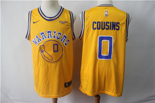 Warriors 0 DeMarcus Cousins Yellow Throwback Nike Swingman Jersey
