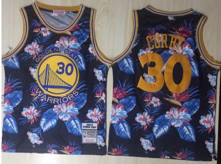 Warriors 30 Stephen Curry Black 1996-97 Hardwood Classics Floral Fashion Swingman Jersey