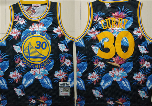 Warriors 30 Stephen Curry Black 2009-10 Hardwood Classics Floral Fashion Swingman Jersey