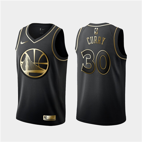 Warriors 30 Stephen Curry Black Gold Nike Swingman Jersey