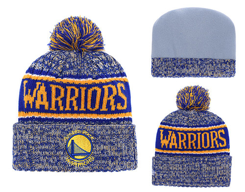 Warriors Fresh Logo Royal Yellow Pom Knit Hat YD