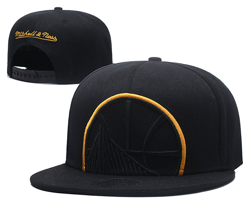 Warriors Team Logo Black Mitchell & Ness Adjustable Hat GS