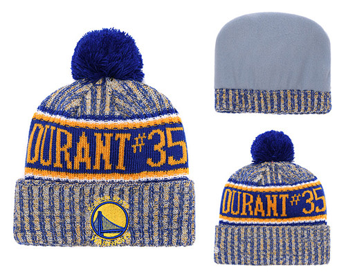 Warriors Team Logo Royal Yellow Pom Knit Hat YD