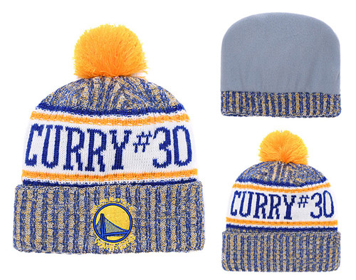 Warriors Team Logos Yellow Blue Pom Knit Hat YD