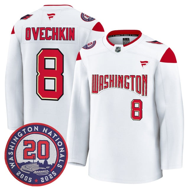 Washington Capitals 20th Anniversary Seasons Patch Premium Jersey - All Stitched Alex Ovechkin 8