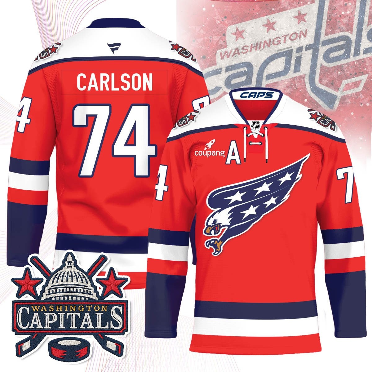 Washington Capitals Screaming Eagle Hockey Jersey - All Stitched John Carlson - 74