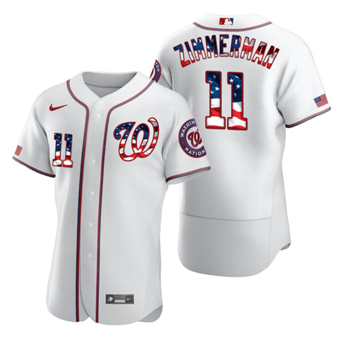 Washington Nationals #11 Ryan Zimmerman Men's Nike White Fluttering USA Flag Limited Edition Authentic MLB Jersey