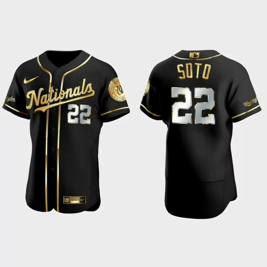 Washington Nationals #22 Juan Soto Gold Edition Authentic Jersey – Black