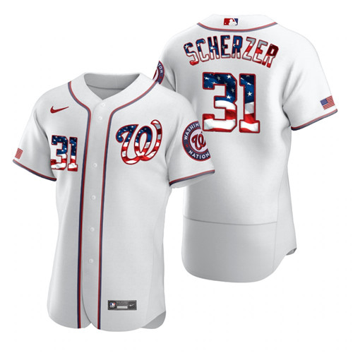 Washington Nationals #31 Max Scherzer Men's Nike White Fluttering USA Flag Limited Edition Authentic MLB Jersey