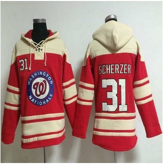 Washington Nationals #31 Max Scherzer Red Sawyer Hooded Sweatshirt Baseball Hoodie
