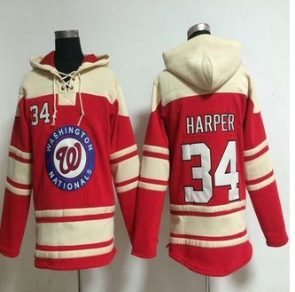Washington Nationals #34 Bryce Harper Red Sawyer Hooded Sweatshirt Baseball Hoodie