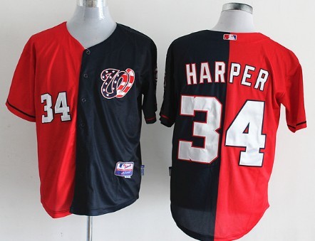 Washington Nationals #34 Bryce Harper Red_Navy Blue Two Tone Jersey