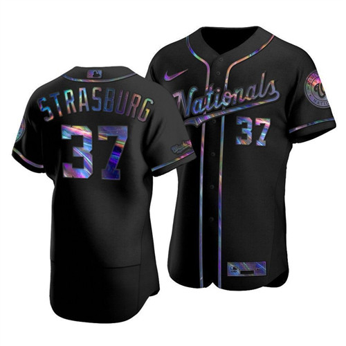 Washington Nationals #37 Stephen Strasburg Men's Nike Iridescent Holographic Collection MLB Jersey - Black