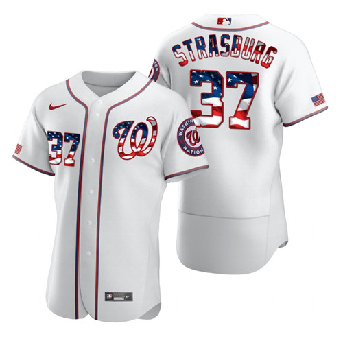 Washington Nationals #37 Stephen Strasburg Men's Nike White Fluttering USA Flag Limited Edition Authentic MLB Jersey