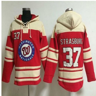 Washington Nationals #37 Stephen Strasburg Red Sawyer Hooded Sweatshirt Baseball Hoodie