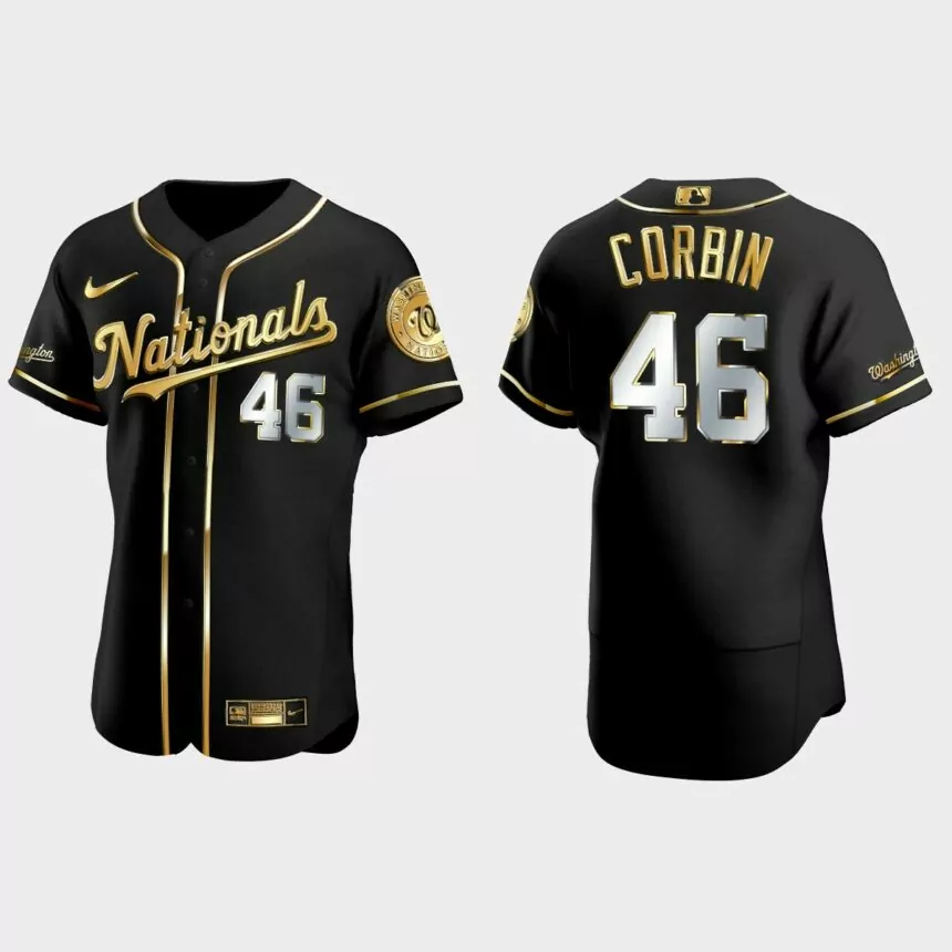 Washington Nationals #46 Patrick Corbin Gold Edition Authentic Jersey – Black