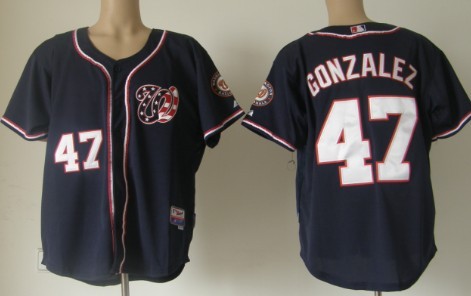 Washington Nationals #47 Gio Gonzalez Navy Blue Jersey、