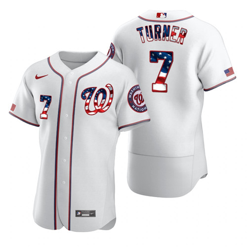 Washington Nationals #7 Trea Turner Men's Nike White Fluttering USA Flag Limited Edition Authentic MLB Jersey