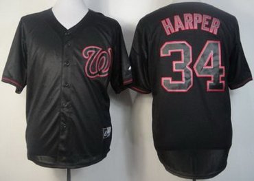 Washington Nationals 34 Bryce Harper Black Fashion MLB Jerseys