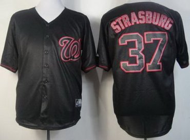 Washington Nationals 37 Stephen Strasburg Black Fashion MLB Jerseys