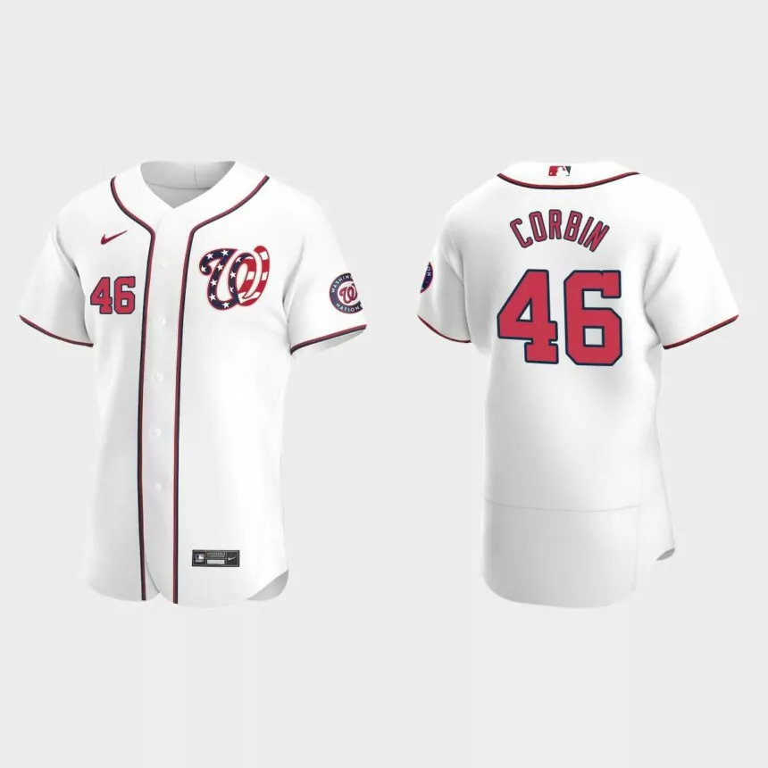 Washington Nationals Patrick Corbin #46 White Authentic Team Logo 2020 Alternate Jersey