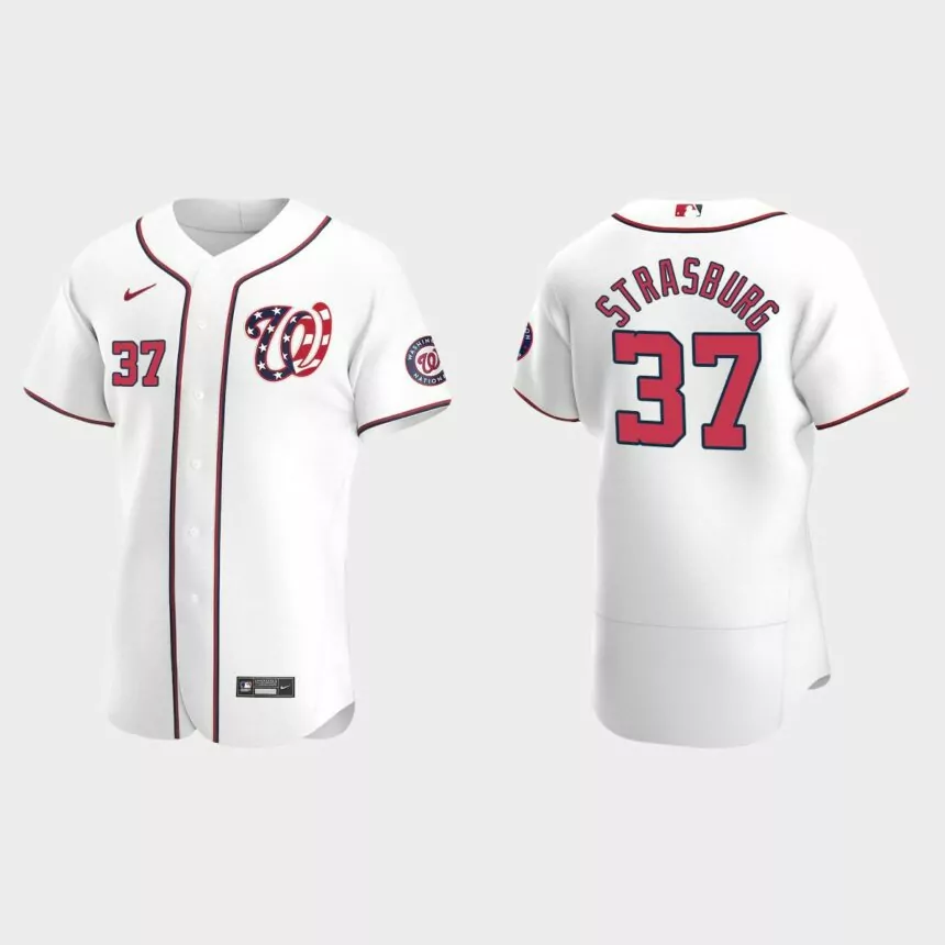 Washington Nationals Stephen Strasburg #37 White Authentic Team Logo 2020 Alternate Jersey