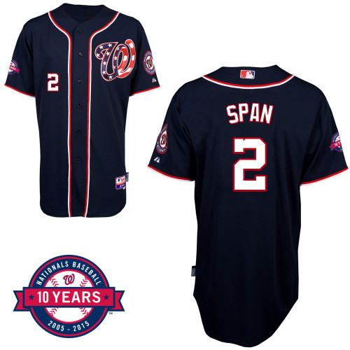 Washington Nationals denard span Jerseys Cool Base Navy Blue Commemorative 10th Anniversary
