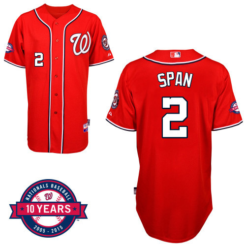 Washington Nationals denard span Jerseys Cool Base red Commemorative 10th Anniversary