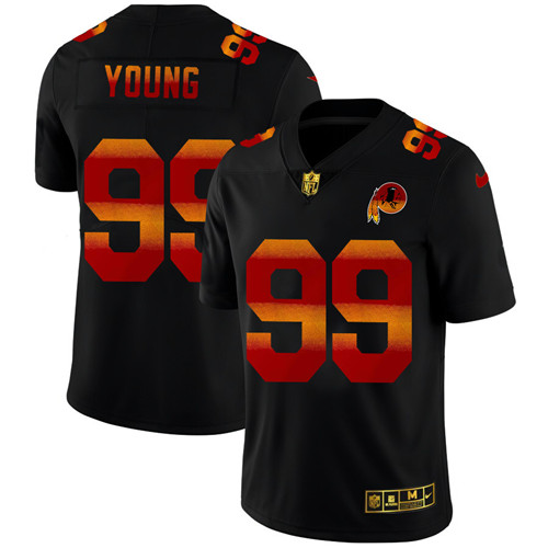 Washington Redskins #99 Chase Young Men's Black Nike Red Orange Stripe Vapor Limited NFL Jersey