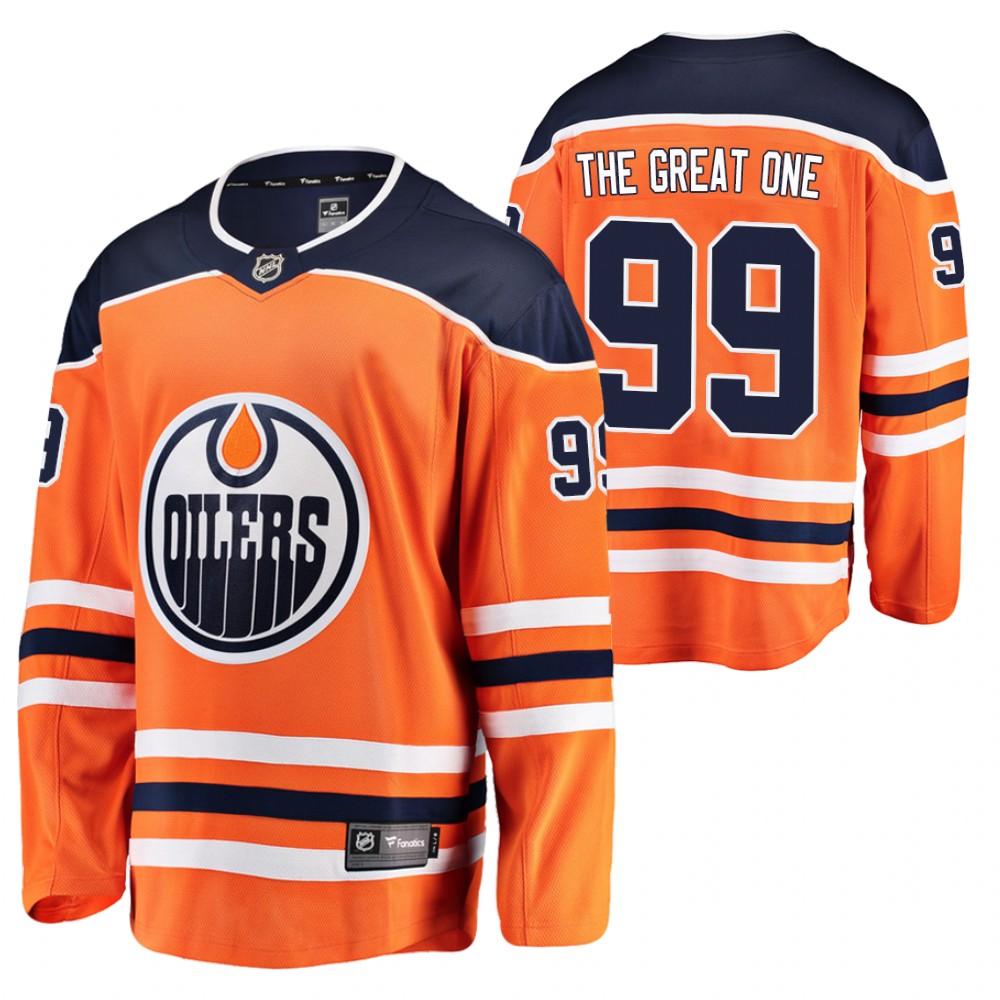 Wayne Gretzky The Great One Nickname Jersey Oilers Home Breakaway Orange