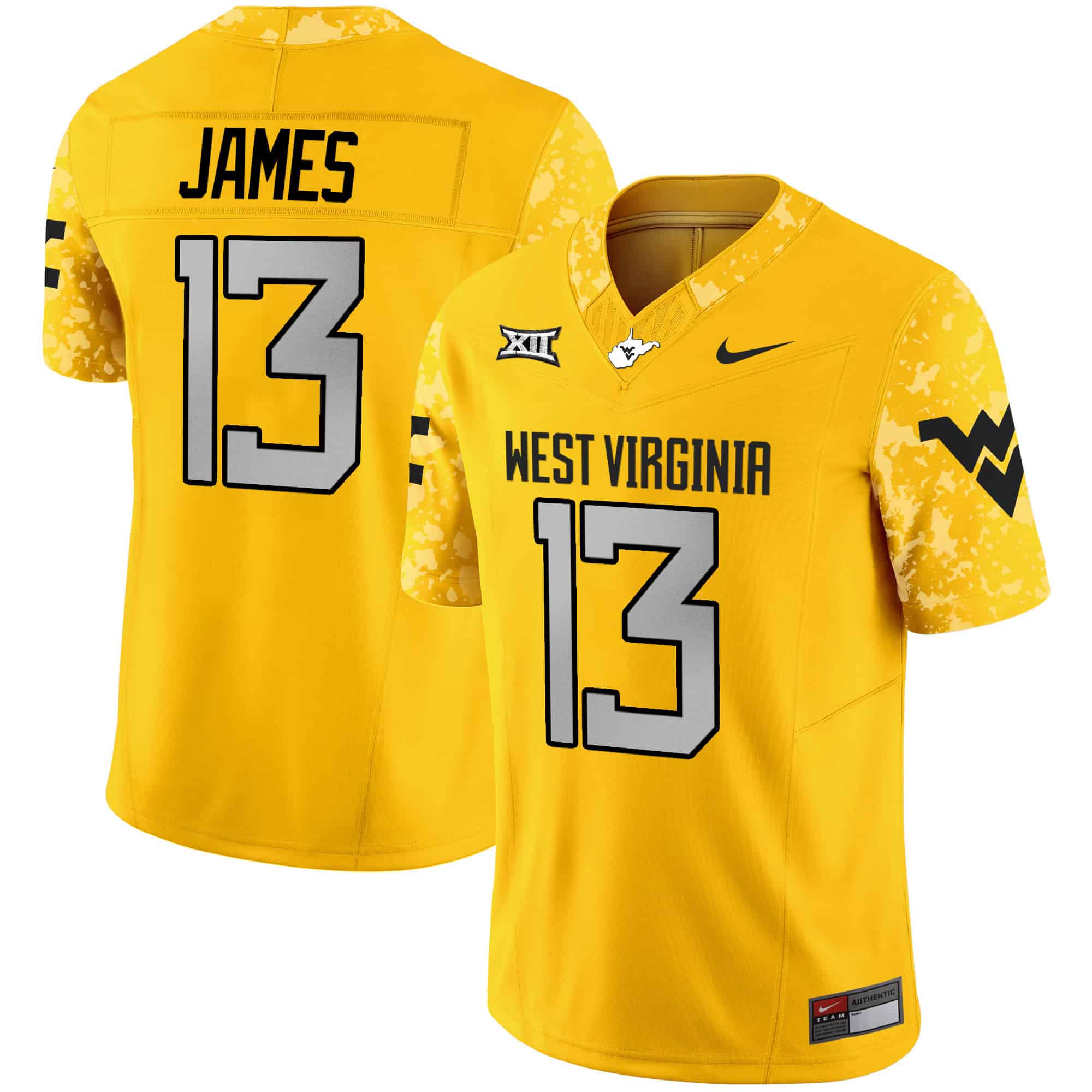 West Virginia Mountaineers 2024 Vapor Limited   Jersey V2 – All Stitched Gold #13 Sam James