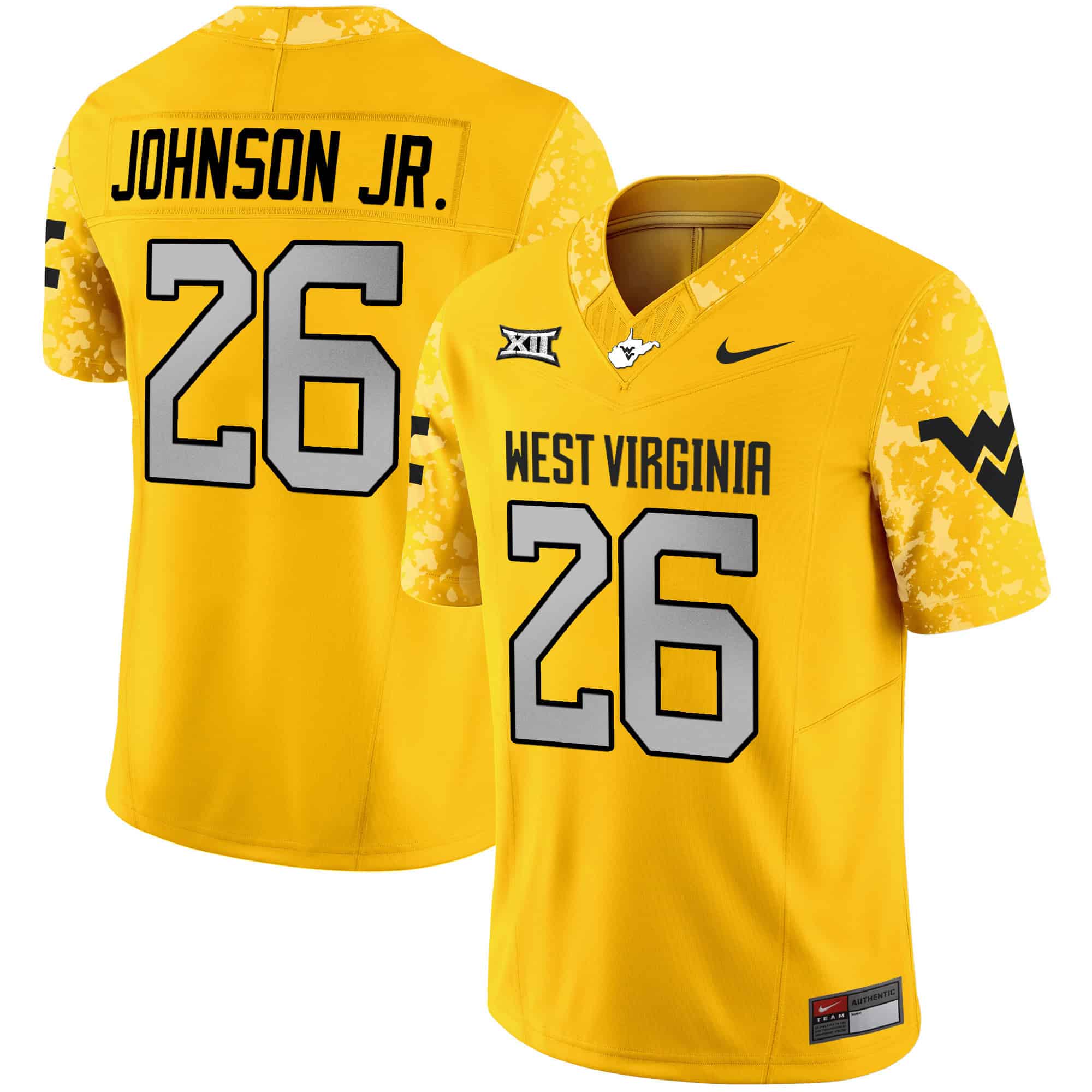 West Virginia Mountaineers 2024 Vapor Limited   Jersey V2 – All Stitched Gold #26 Justin Johnson Jr.