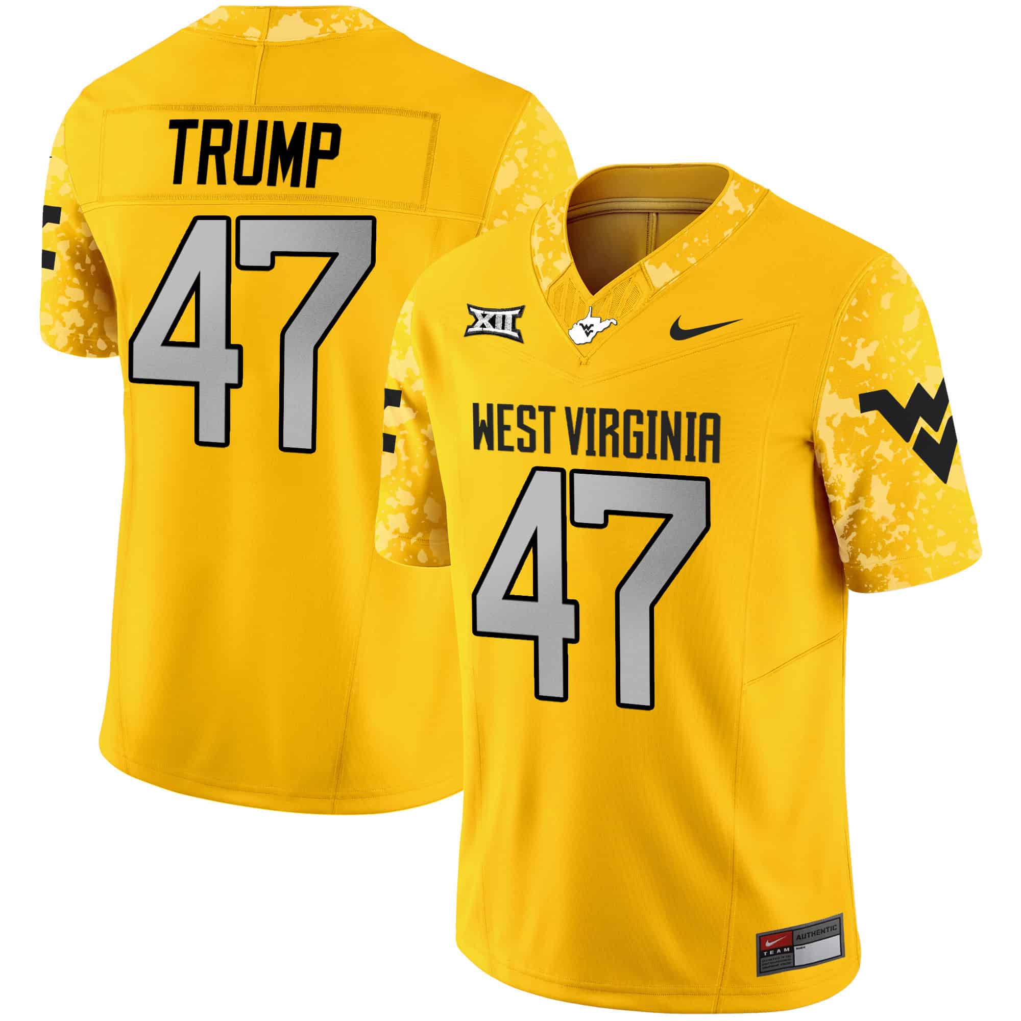 West Virginia Mountaineers 2024 Vapor Limited   Jersey V2 – All Stitched Gold #47 Donald Trump