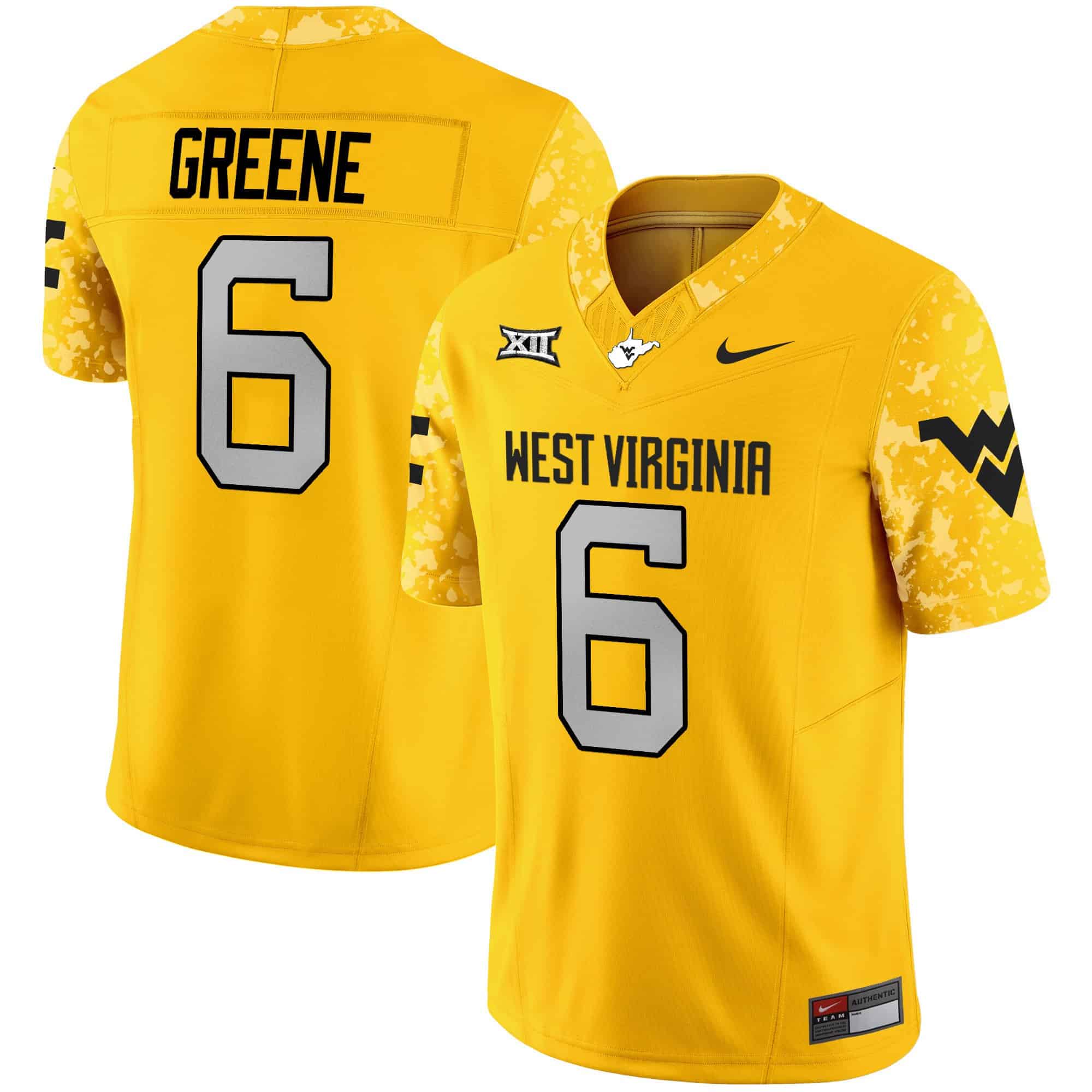 West Virginia Mountaineers 2024 Vapor Limited   Jersey V2 – All Stitched Gold #6 Garrett Greene