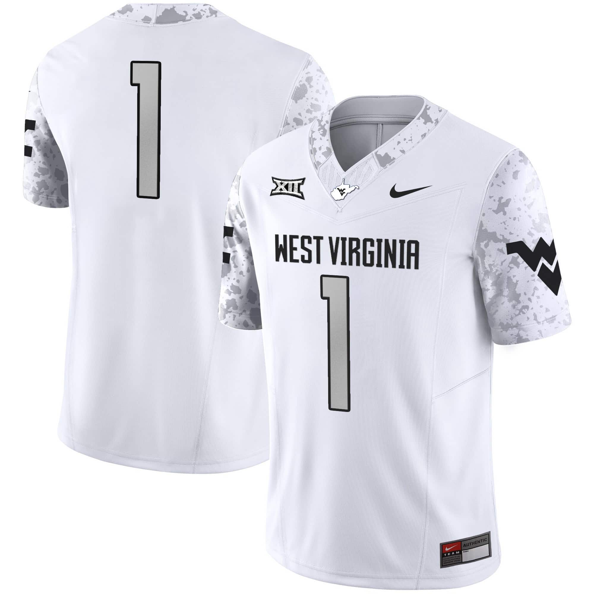 West Virginia Mountaineers 2024 Vapor Limited  Jersey V2 – All Stitched White #1  no name