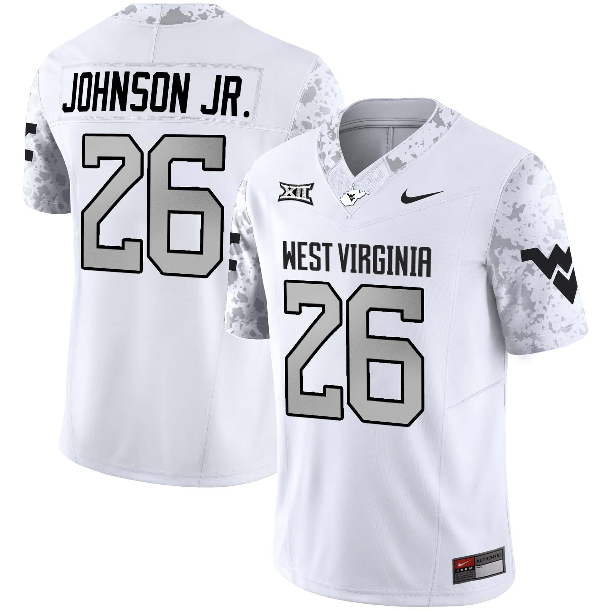 West Virginia Mountaineers 2024 Vapor Limited  Jersey V2 – All Stitched White #26 Justin Johnson Jr.